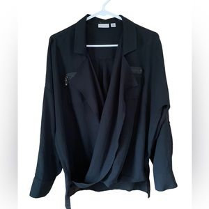 Tribal Jeans Cross Over Open Front Long Sleeve Oversized Blouse Sheer Size Small